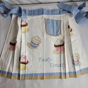Retro Style Pleated Tasty Treat Cupcake Slices Skirt Apron Polka Dot Trim